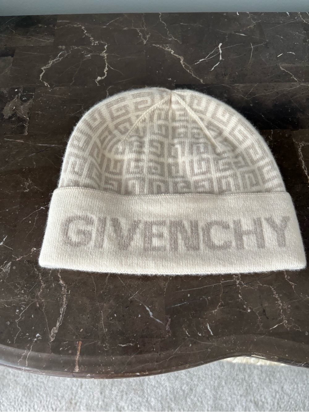 Givenchy Cream & Light Gray Logo Cuff Beanie